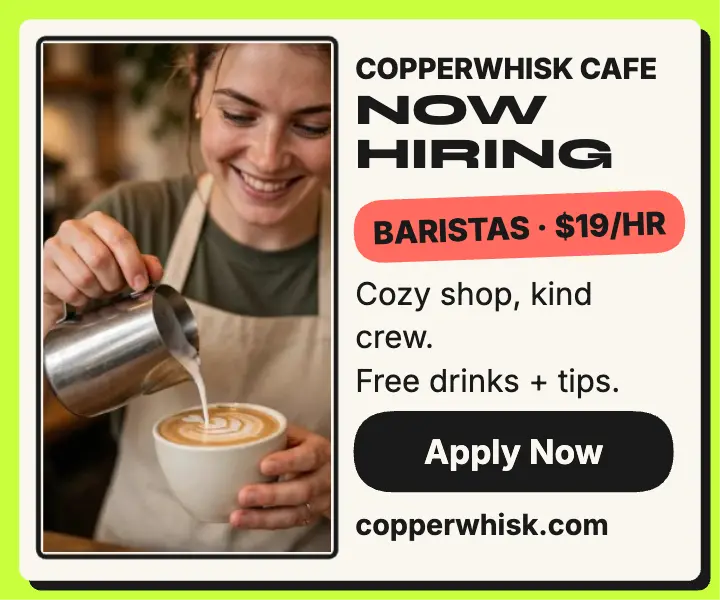 Copperwhisk Cafe barista hiring duplex ad template