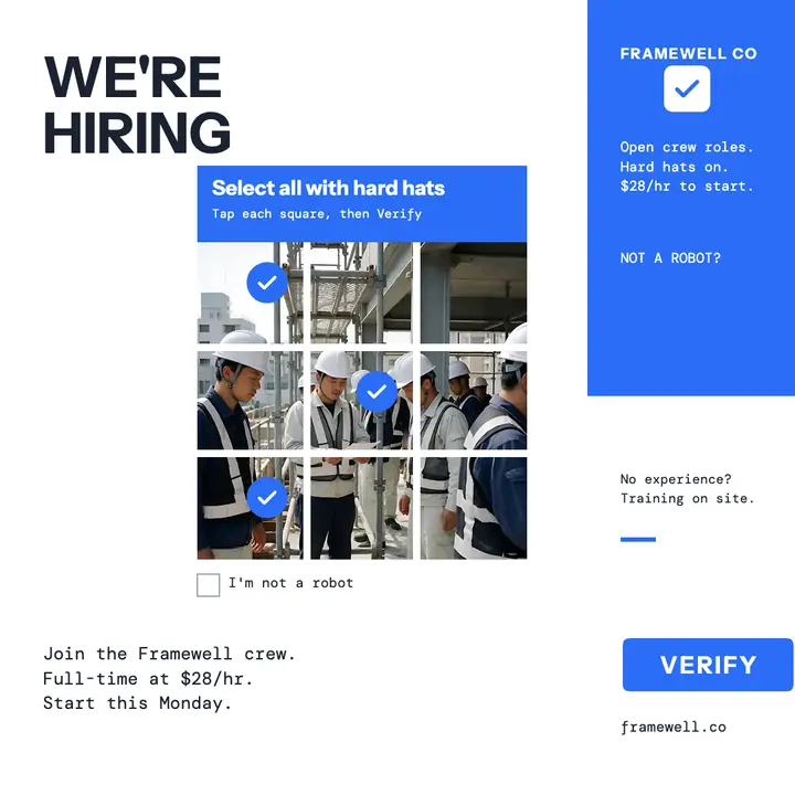 Framewell crew hiring captcha post template