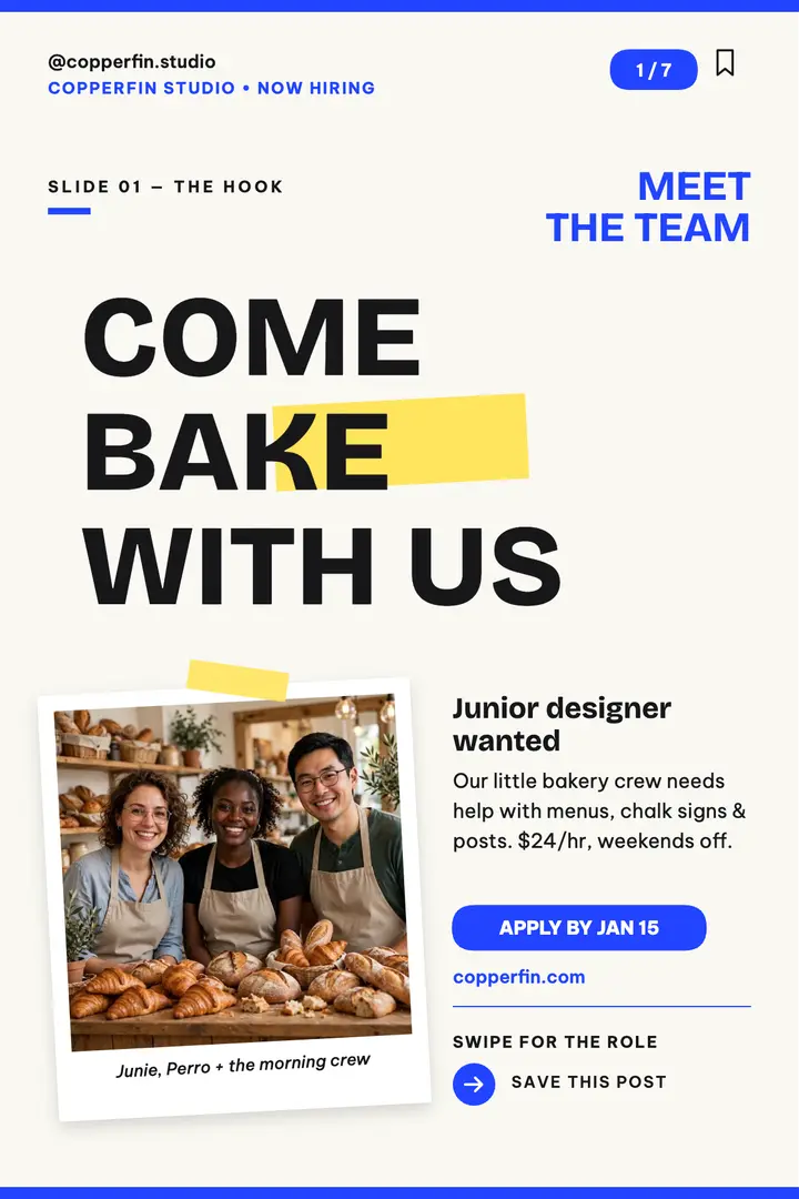 Copperfin bakery hiring carousel poster: hiring carousel post template