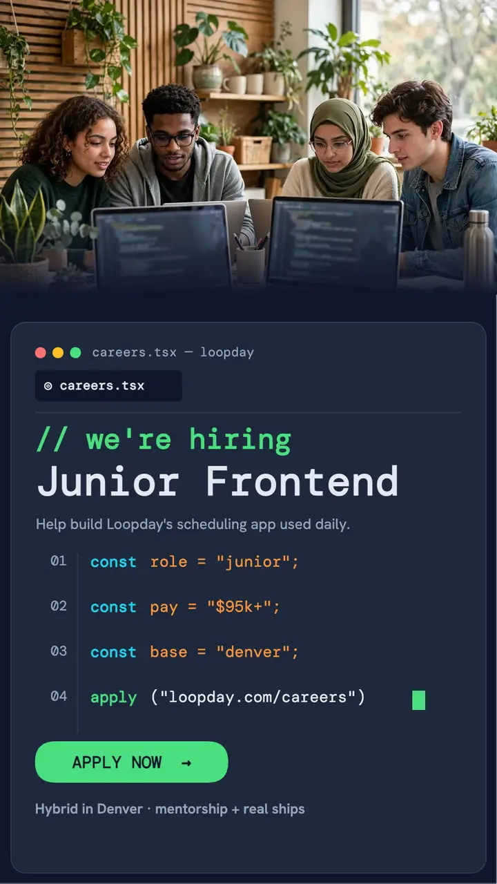 Loopday junior frontend hiring story: hiring story ad template