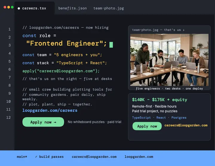 Loopgarden frontend hiring flyer: frontend hiring flyer template