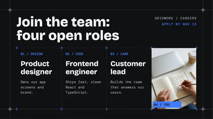 Gridwork exposed-grid hiring thumbnail template