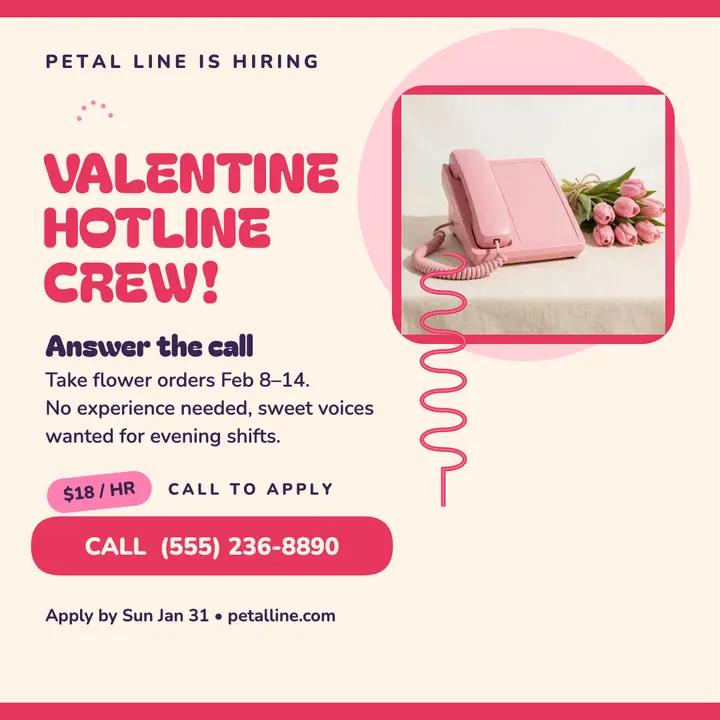 Petal Line Valentine hotline hiring post template