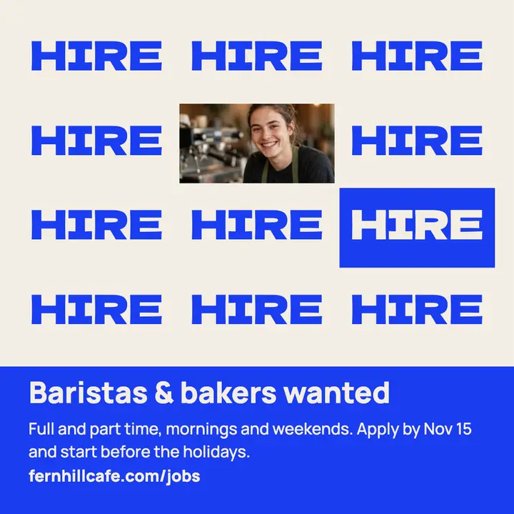 Fernhill Cafe hiring word grid template