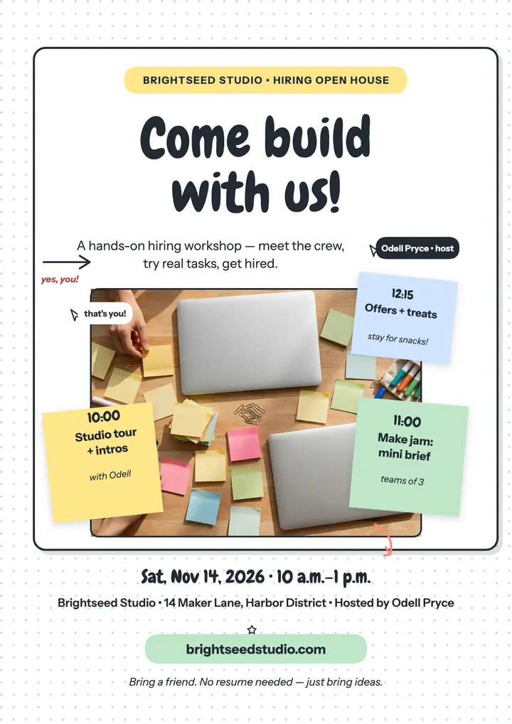 Brightseed hiring workshop whiteboard flyer template