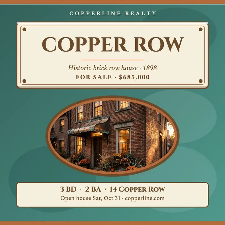 Copper Row historic brick house listing post template