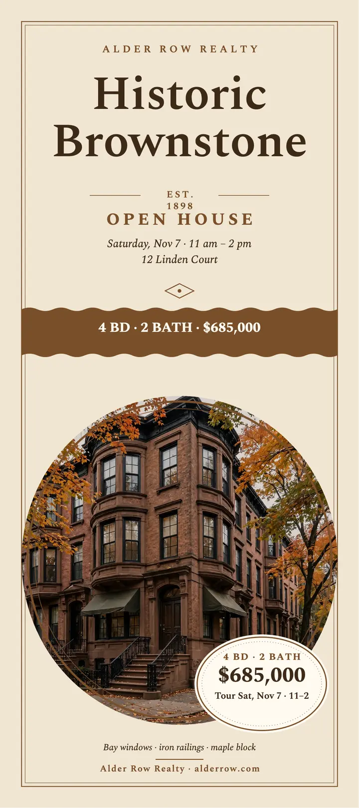 Historic brownstone open house rack card: brownstone open house rack card template