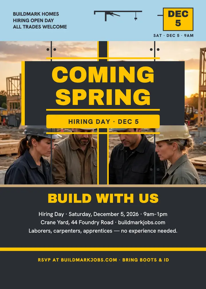 Buildmark Homes hiring day hoarding invitation template