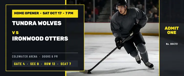 Hockey home opener ticket, matchday broadcast template