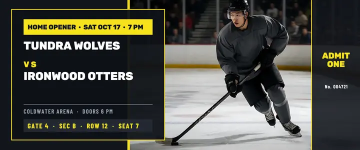 Hockey home opener ticket, matchday broadcast template