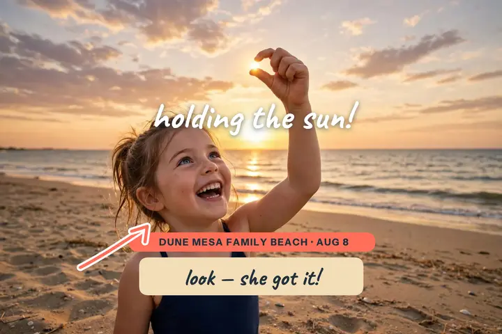 Holding the sun beach postcard: beach day postcard template