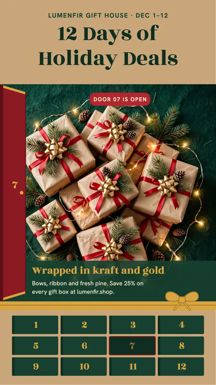Lumenfir 12 days of holiday deals advent story template