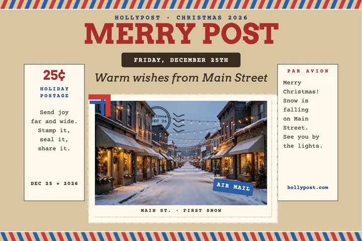 Hollypost holiday airmail postcard template