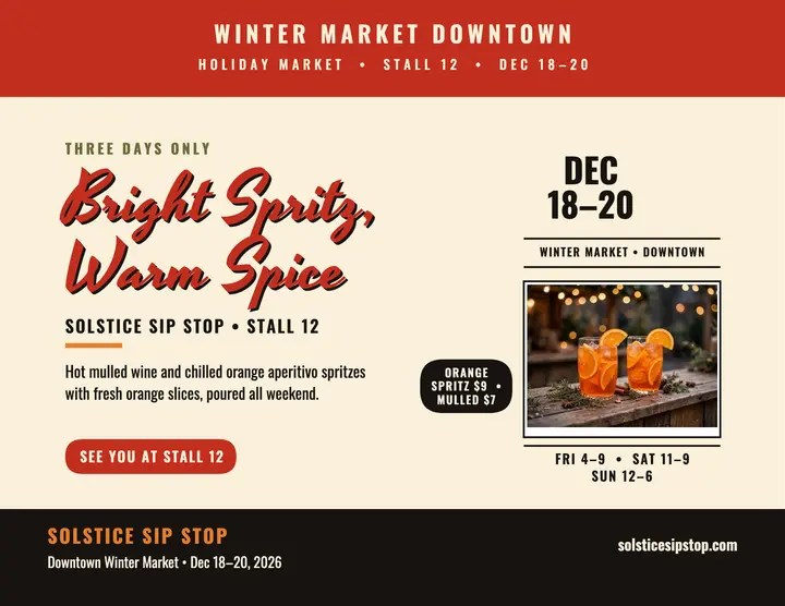 Solstice Sip Stop holiday aperitivo flyer template