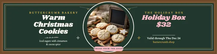 Buttercrumb Bakery holiday cookie banner template