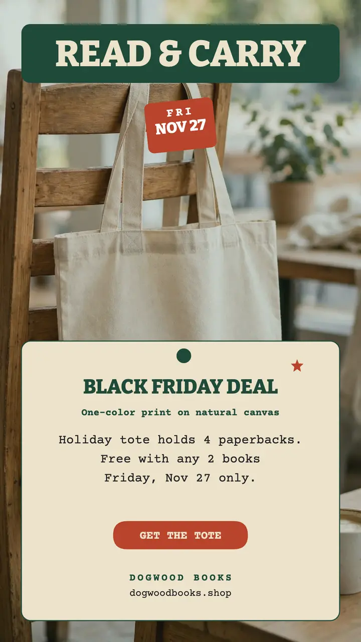 Dogwood Books holiday tote story ad template
