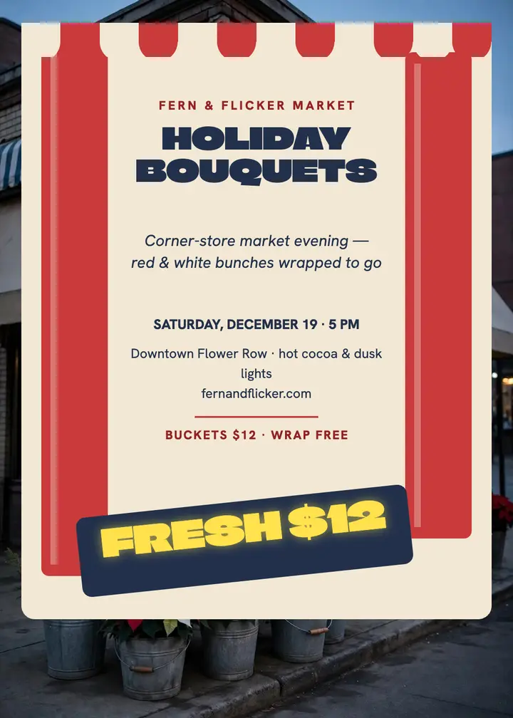 Fern and Flicker holiday bouquet night invitation template