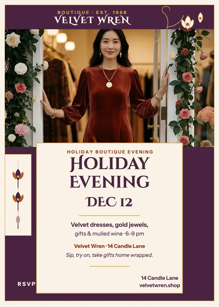 Velvet Wren holiday evening invite template
