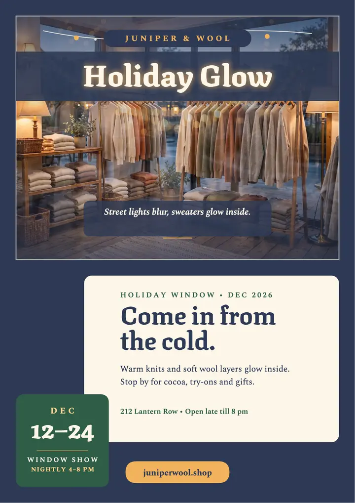 Juniper and Wool holiday window flyer template