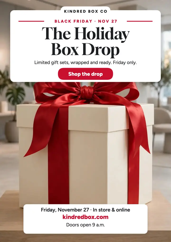 Kindred Box holiday drop flyer: holiday box drop flyer template