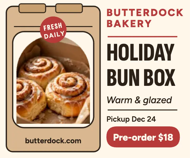 Butterdock Bakery Holiday Bun Box ad template