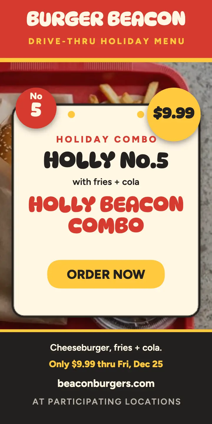 Burger Beacon holiday combo half page ad template