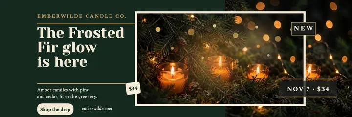 Emberwilde Frosted Fir drop glow header template