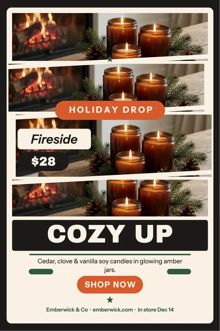 Emberwick holiday candle drop poster template