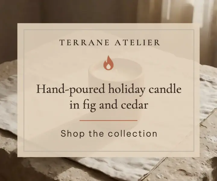 Hand-poured holiday candle ad, quiet luxury template