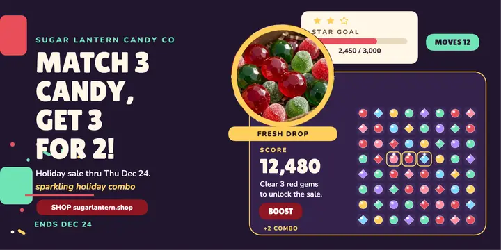 Sugar Lantern candy match sale post template