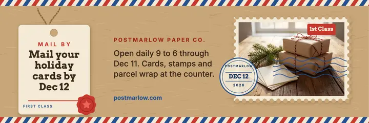 Holiday card mailing deadline X header, airmail and stamps: holiday mailing x header template