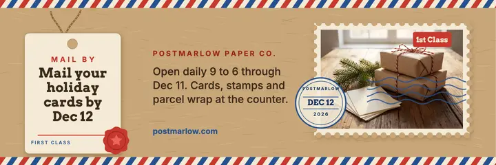 Holiday card mailing deadline X header, airmail and stamps template