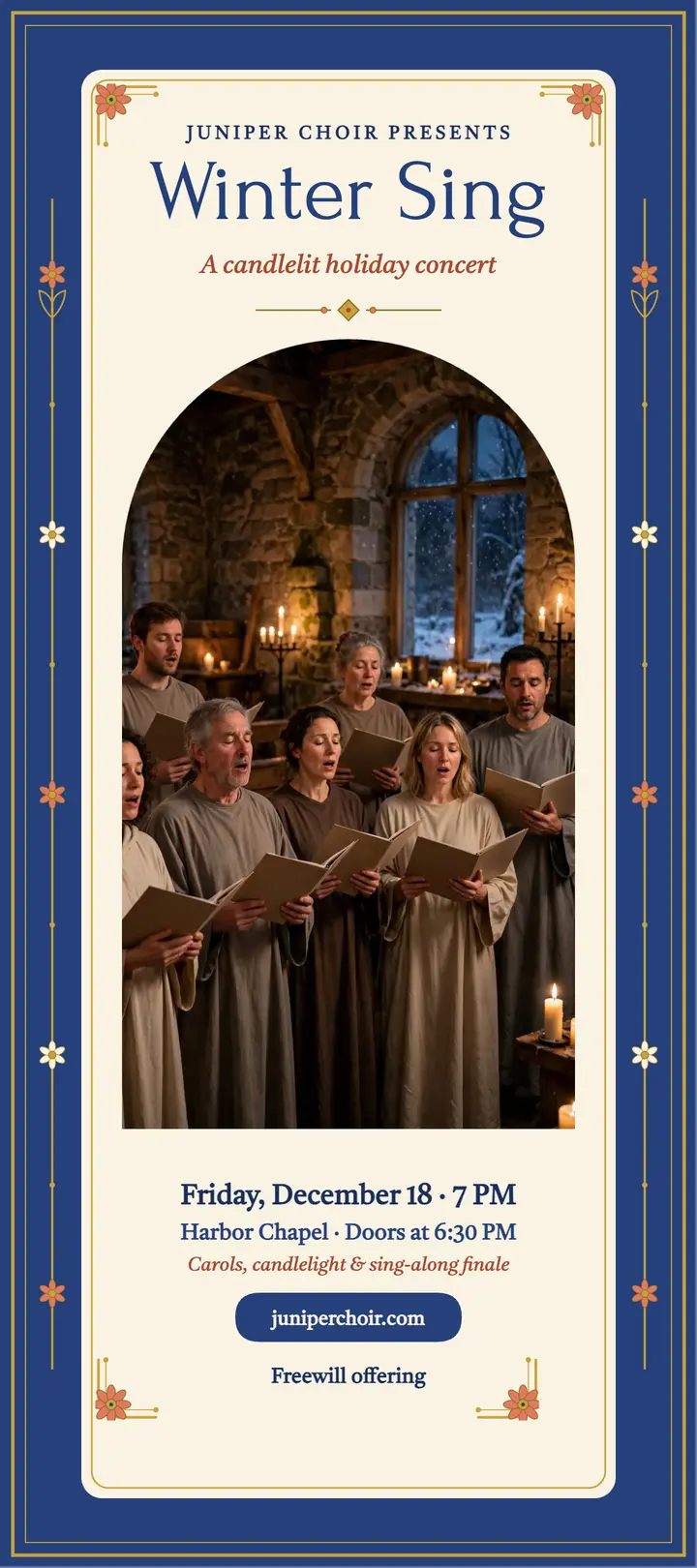 Juniper Choir winter concert gilt rack card template