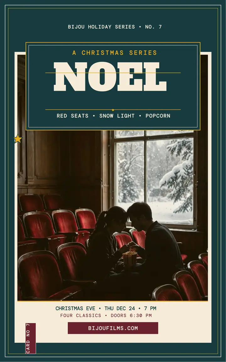 Bijou Noel holiday cinema program: holiday movie night program template