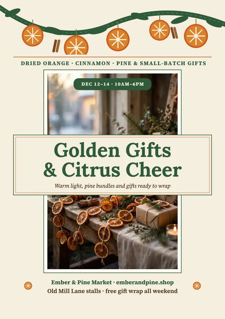 Ember and Pine holiday citrus market flyer template