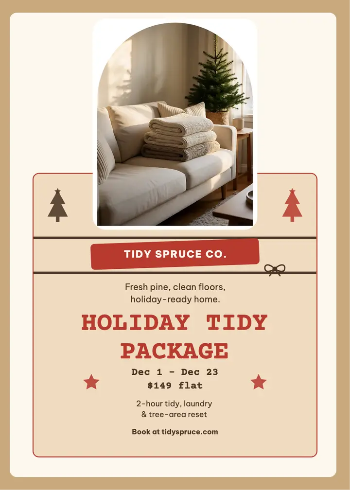 Tidy Spruce holiday cleaning kraft invitation: holiday cleaning invitation template