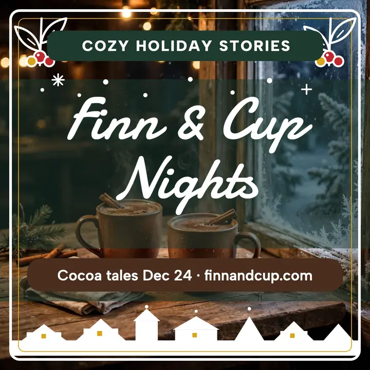 Finn and Cup Nights holiday cocoa podcast: holiday podcast cover template