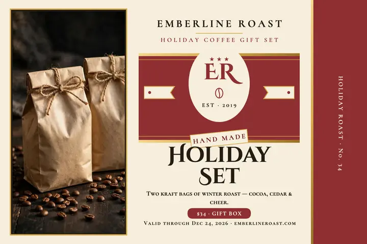Emberline Roast holiday coffee gift postcard: holiday coffee postcard template