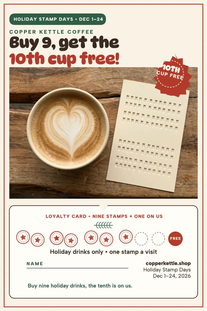 Copper Kettle holiday stamp poster template