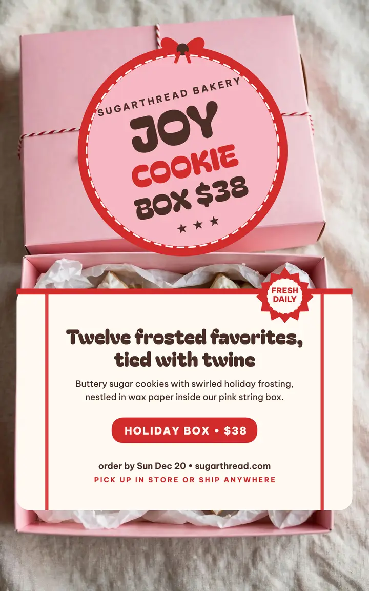 Sugarthread holiday cookie box cover template