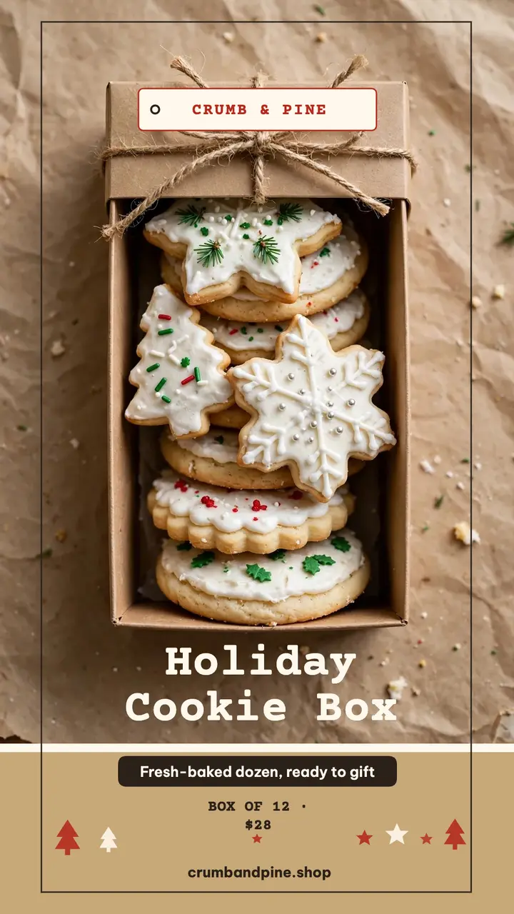 Crumb and Pine holiday cookie box story template