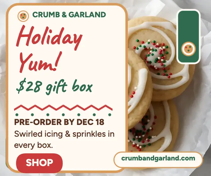 Crumb and Garland cookie box ad template