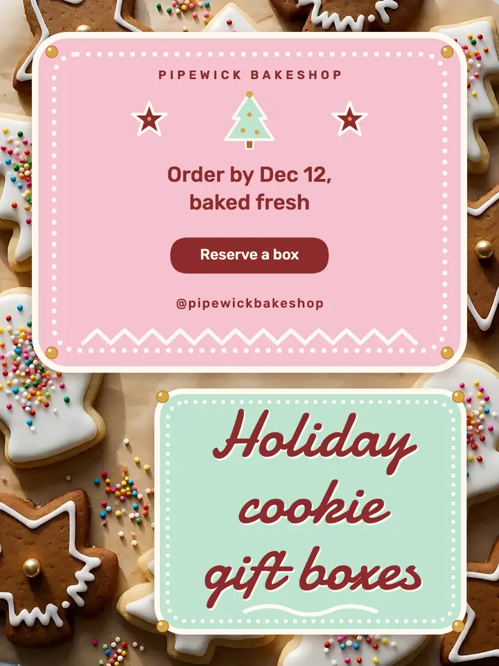 Holiday cookie gift box pre-order, iced cookie piping: holiday cookie box pre-order post template