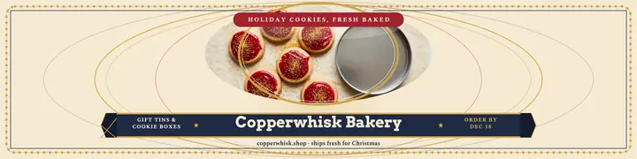 Copperwhisk holiday cookie tin banner template