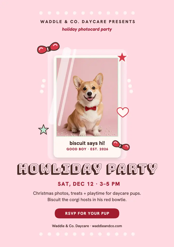 Waddle and Co Howliday Party photocard flyer template