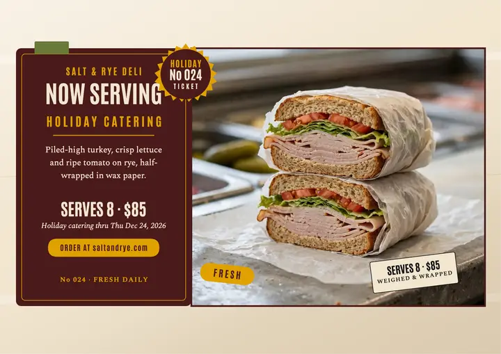 Salt and Rye holiday catering certificate: deli catering certificate template