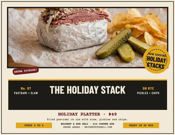 Brisket and Rye holiday sandwich flyer template