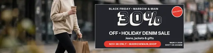 Marrow and Main holiday denim sale banner template