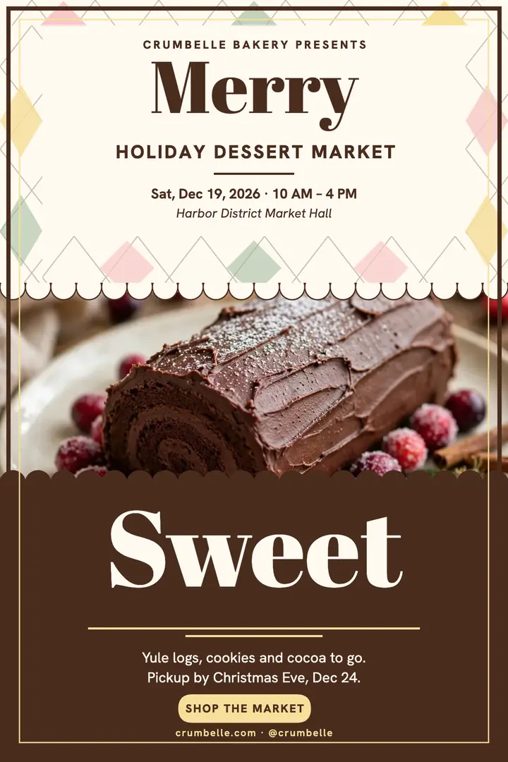 Crumbelle holiday dessert market poster template
