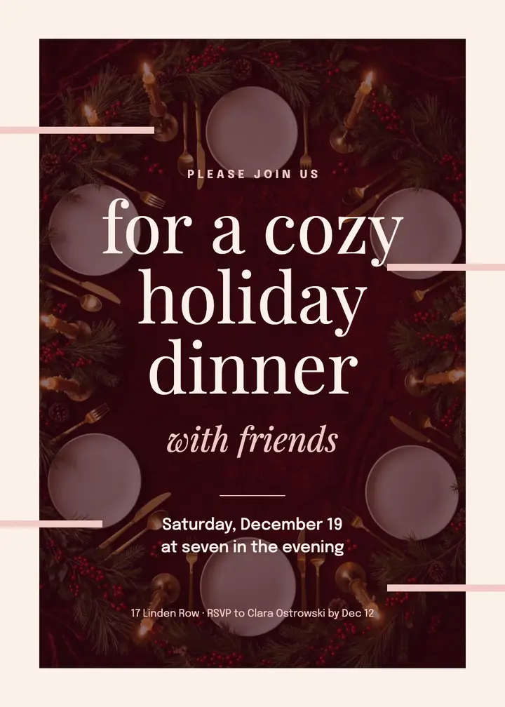 Burgundy holiday dinner party invitation template